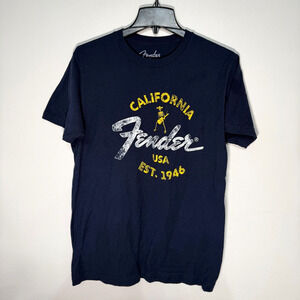 Fender Men’s M Navy Baja Skeleton Graphic T-Shirt California USA 1946 Tee